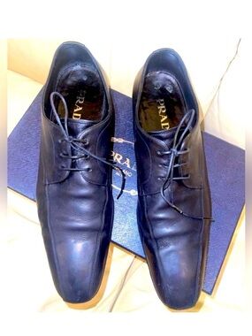 Prada Men's Navy Leather Lace-Up Oxfords